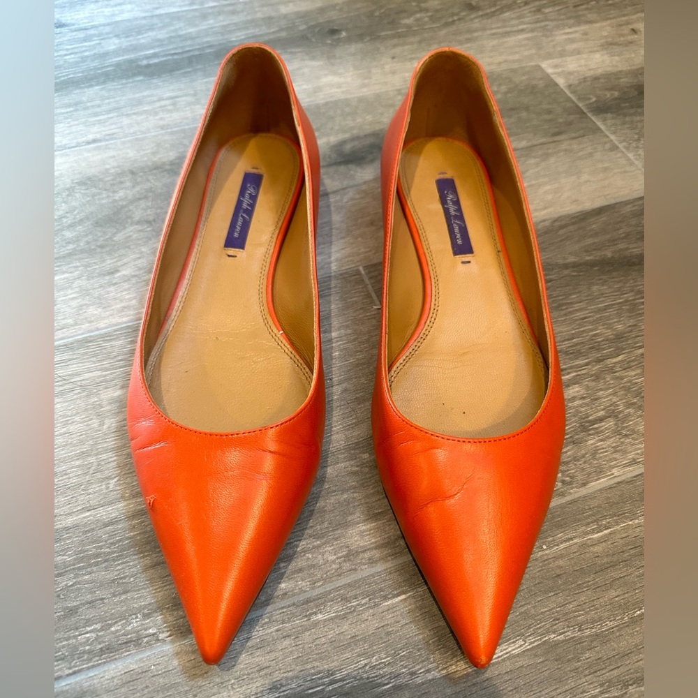 RALPH LAUREN PURPLE LABEL Kendrya Goatskin Ballet Flat, size 38.5